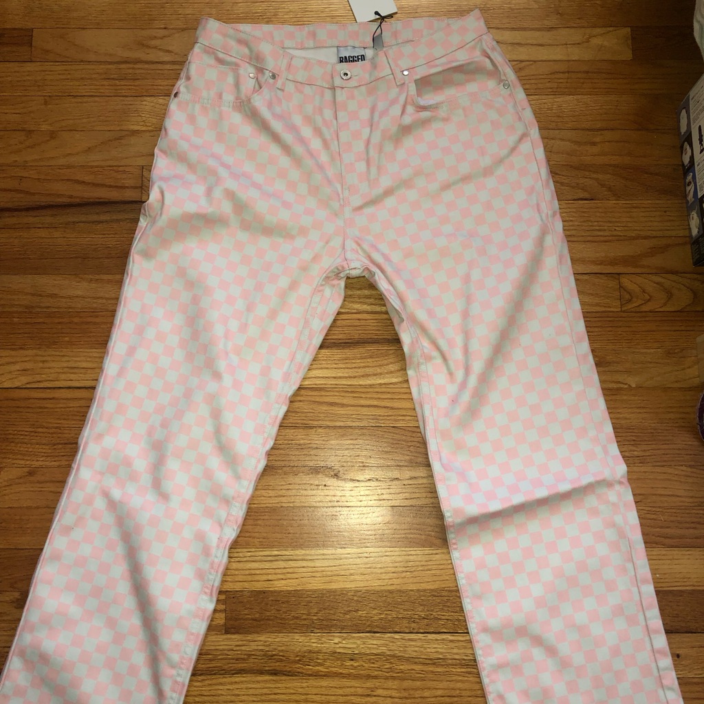 Ragged Priest Jeans! Pink And Cream Checkered!